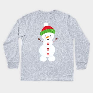 Christmas Snowman, Hat, Buttons, Carrot Nose, Xmas Kids Long Sleeve T-Shirt